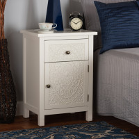 Baxton Studio JY20B083-White-NS Lambert Classic and Traditional White Finished Wood 1-Drawer Nightstandl